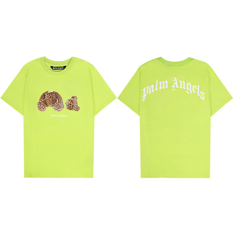 Palm Angels Lime Green Leopard Teddy Bear Tee