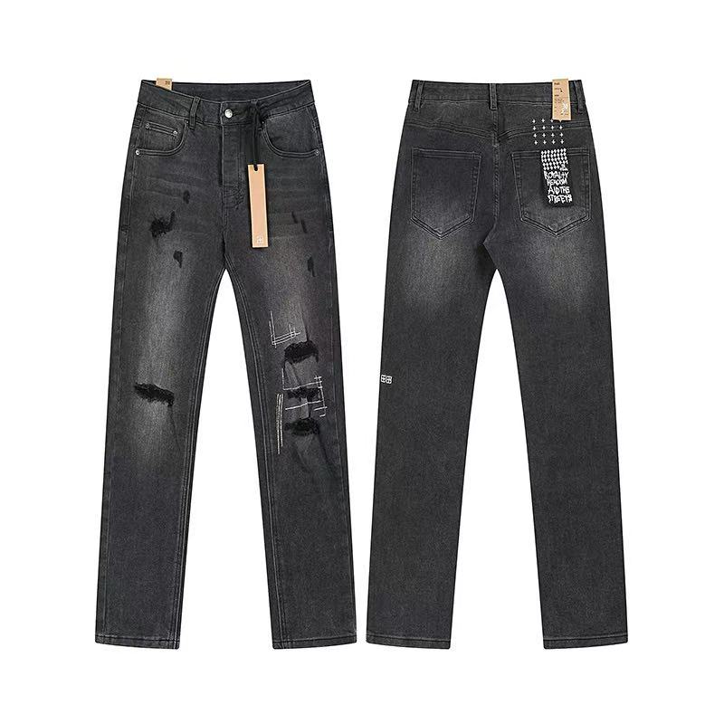 Ksubi Stitch‑Graphic Distressed Charcoal Straight Jeans