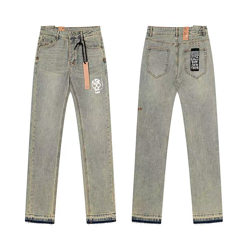 Ksubi Vintage Sand Wash Skull Print Straight Denim Jeans