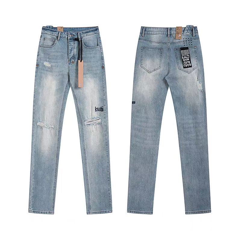 Ksubi Light Wash Logo Distressed Straight Denim Jeans