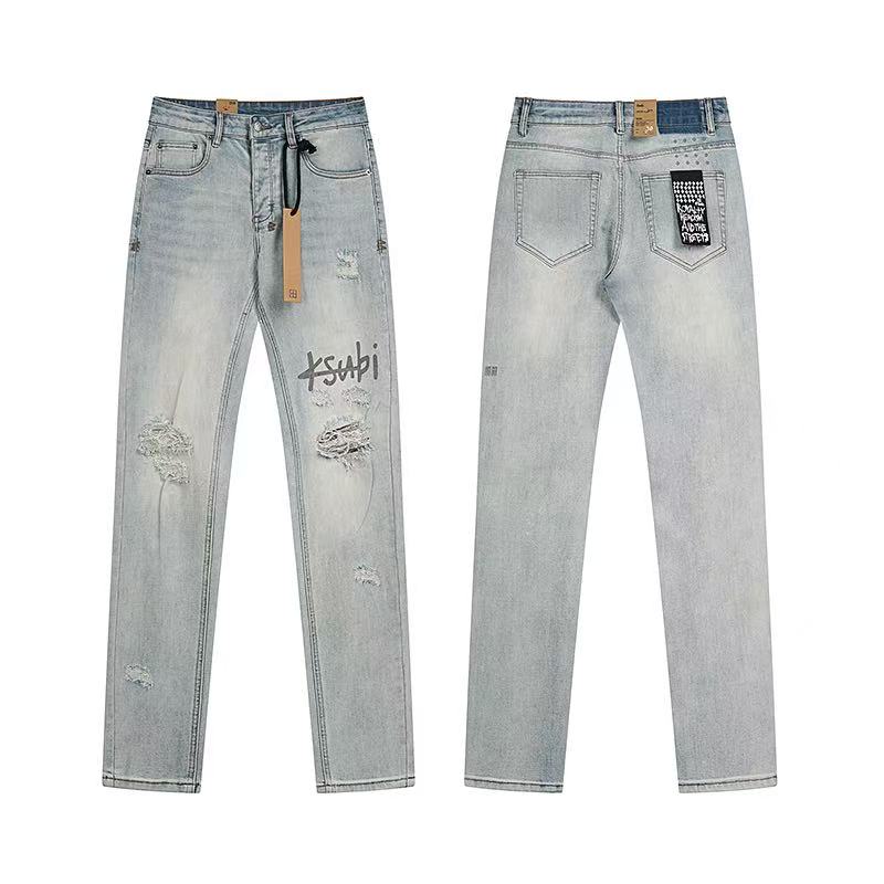 Ksubi Light Wash Graffiti Logo Distressed Straight Jeans