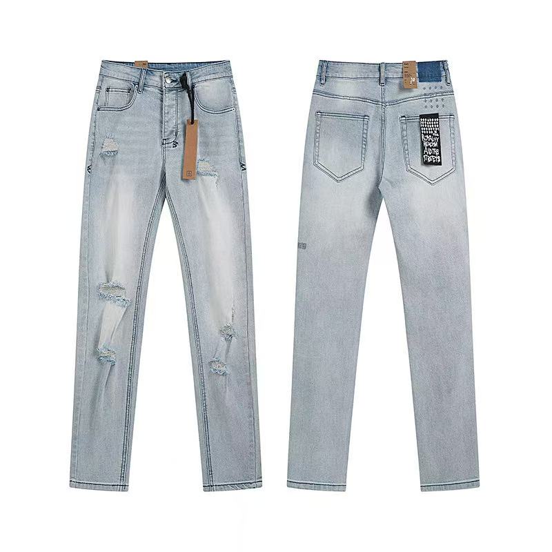 Ksubi Multi‑Frayed Ripped Vintage Streetwear Straight Jeans