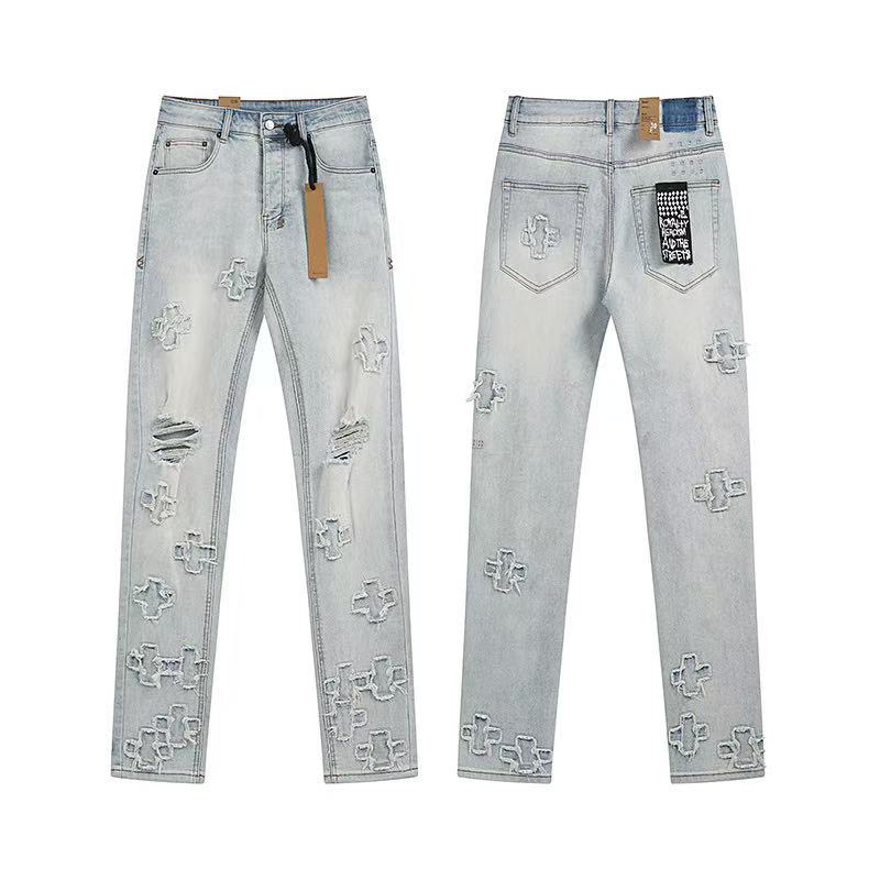 Ksubi Cross Cut‑Out Distressed Light Wash Straight Jeans
