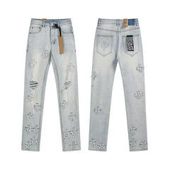 Ksubi Cross Cut‑Out Distressed Light Wash Straight Jeans