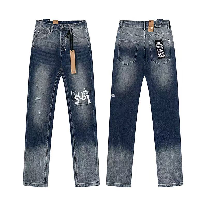Ksubi Dark Wash White Logo Graphic Straight Denim Jeans