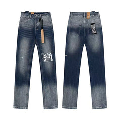 Ksubi Dark Wash White Logo Graphic Straight Denim Jeans