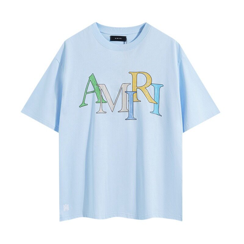 AMIRI Light Blue Multicolor Sketch Logo Tee