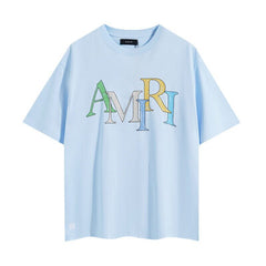 AMIRI Light Blue Multicolor Sketch Logo Tee