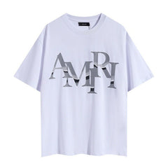 AMIRI Futuristic Metallic Mirror Logo Luxury Street‑wear T‑Shirt