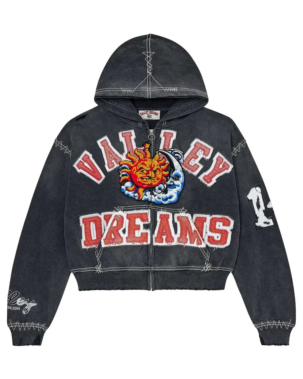 Vale Forever Black Sun Moon Cropped Zip‑Up Hoodie