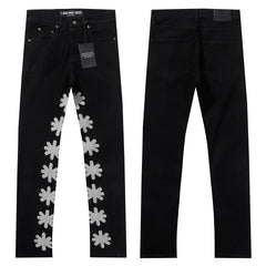 LOST SHDWS Floral Flared Black Denim Pants