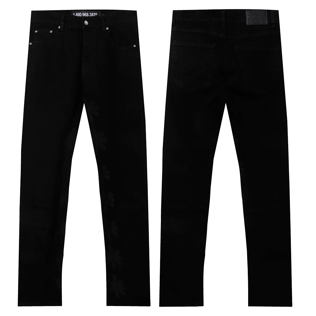 LOST SHDWS Tonal Floral Flared Denim Pants