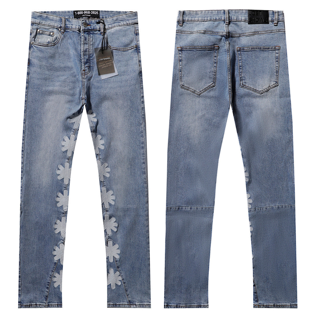 LOST SHDWS Vintage Floral Flare Streetwear Jeans