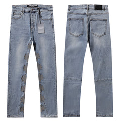 LOST SHDWS Floral Side Applique Light Wash Flare Jeans