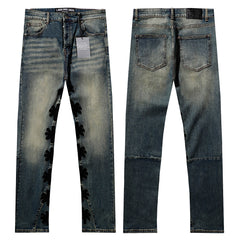 LOST SHDWS Bold Black Floral Flare Streetwear Jeans