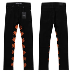 LOST SHDWS Floral Flared Black Denim Pants