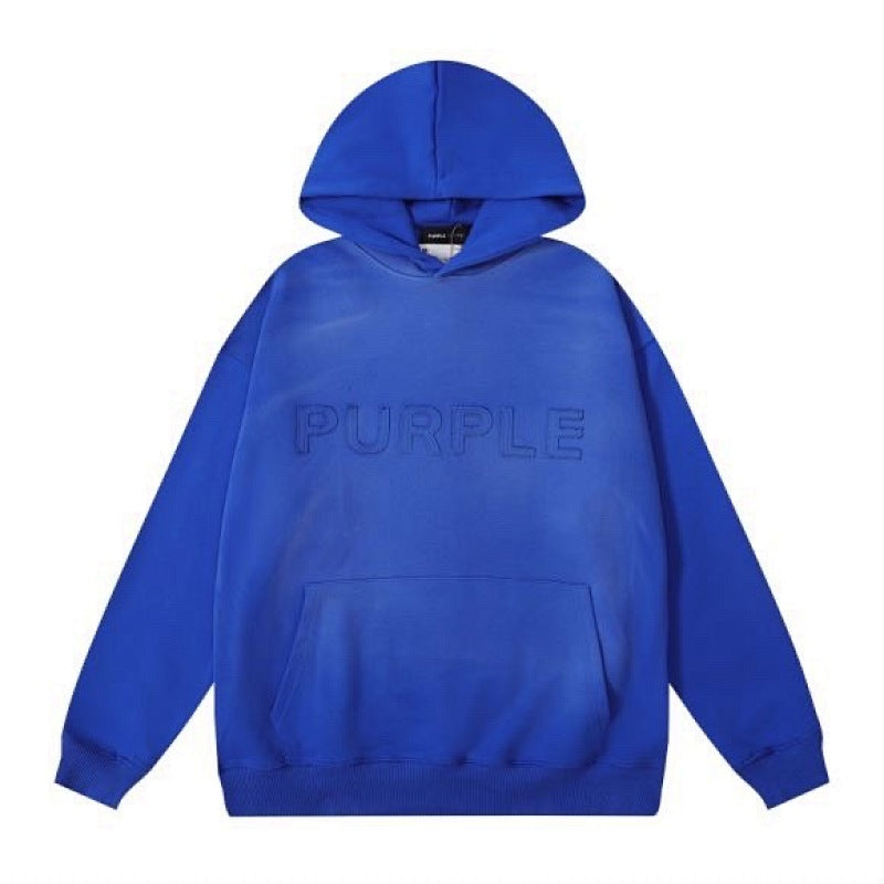 Purple Brand Blue Oversized Embossed Logo Hoodie